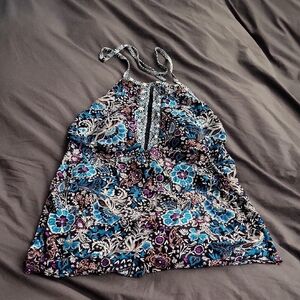 Xl Floral Halter Top with Blue and Purple Accents